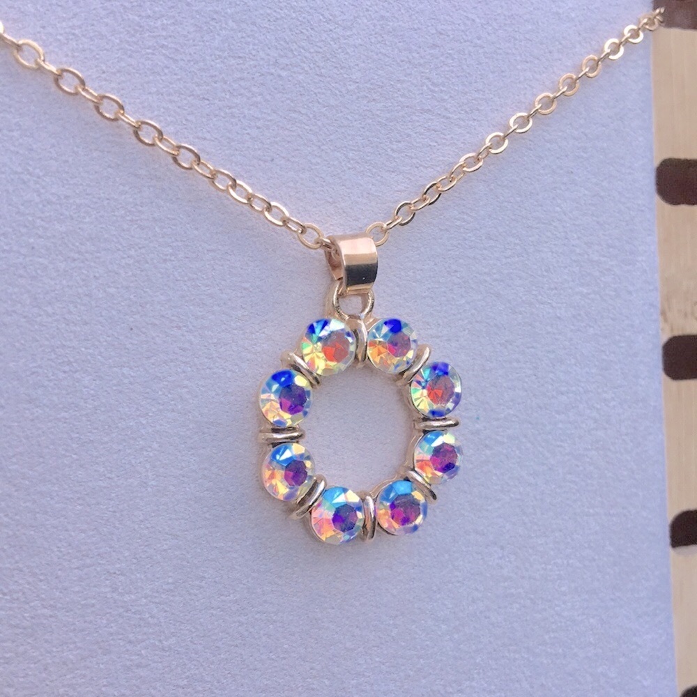 Aurora Borealis + Gold Crystal Circle Pendant Necklace - Picture 6 of 6